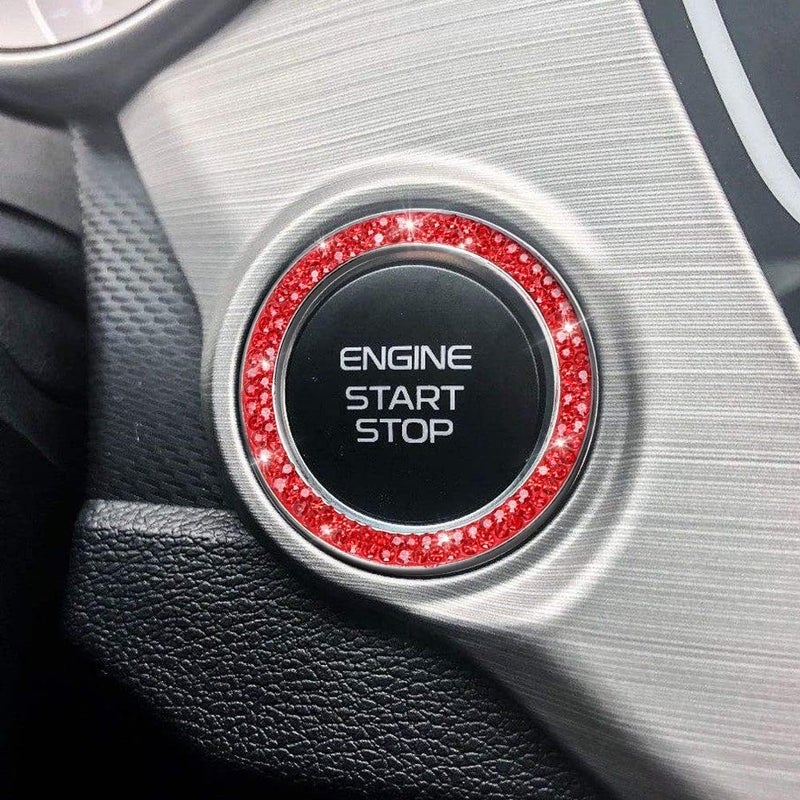 ToBeQueen Red Push Start Button Cover Ring, Interior Crystal Diamond Rhinestone Engine Start Ring Emblem Sticker, Glitter Car Accessories for Women, Red - Image 5